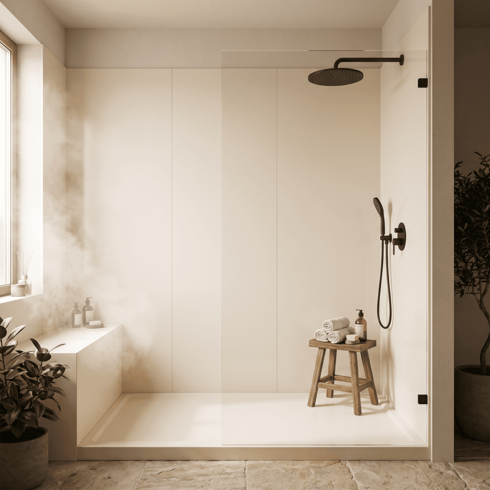 Seamless walk-in shower by Taggart Building